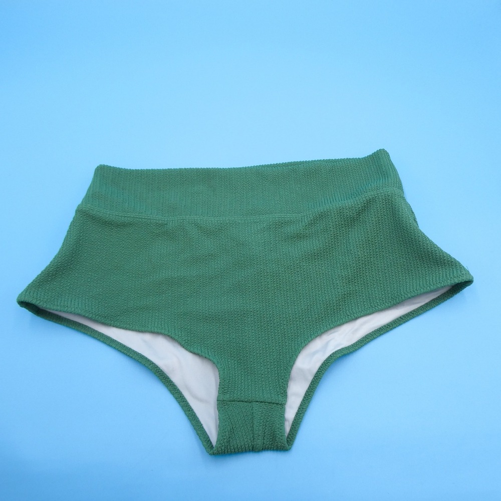 PINK Bikini Bottom Womens XXL 2XL High Waist Green Smocked‎ Textured Nylon New